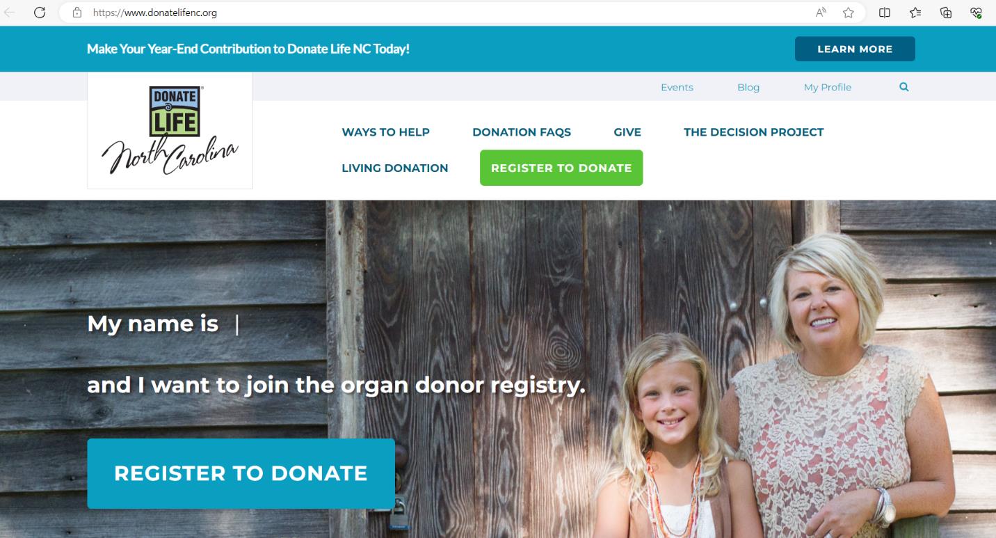 Figure 13. Donate Life NC website