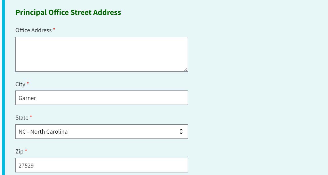 Figure 12. Principal Office Street Address