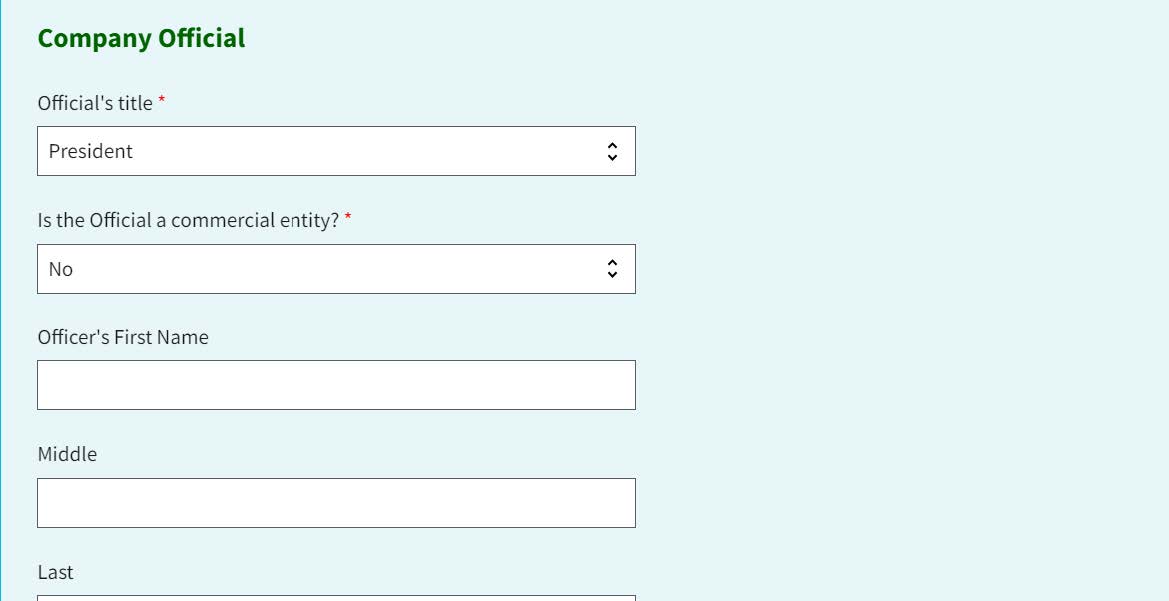 Figure 16. Company Official title, name, and address