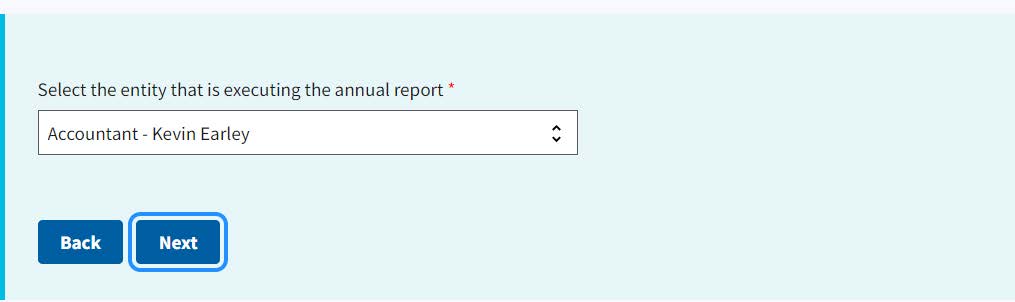 Figure 18. Select the company official who is filing the annual report