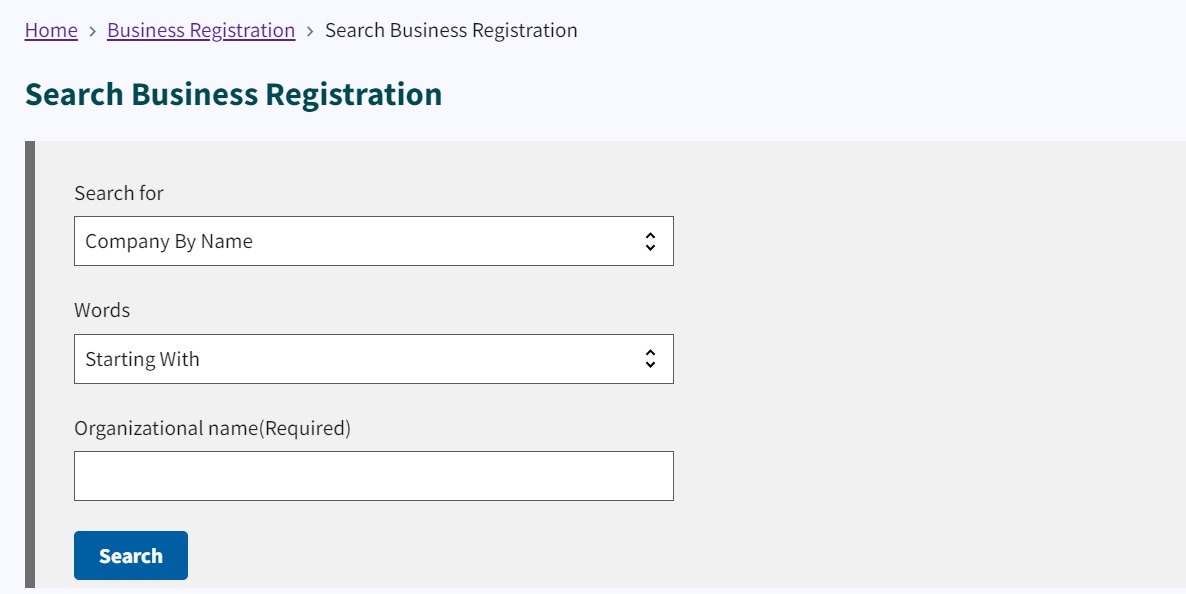 Search Business Registration Search Tool