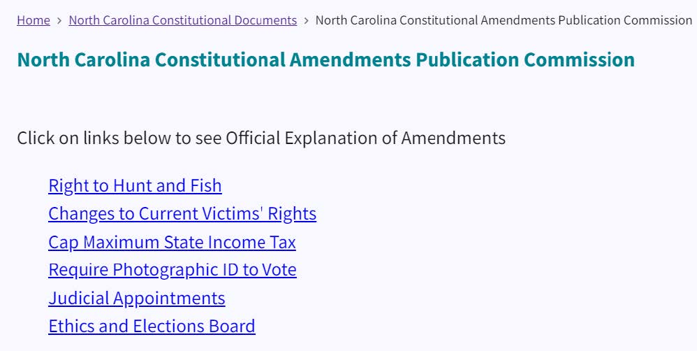 A screen shot of the north carolina website