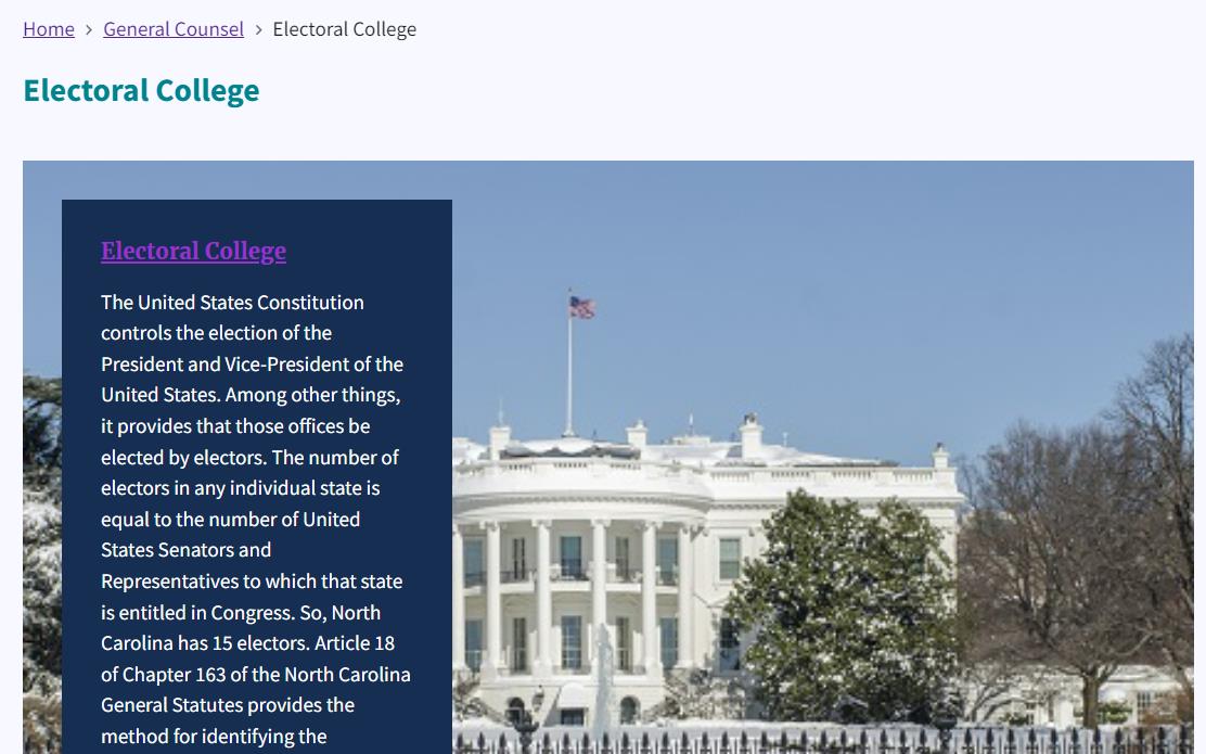 A screen shot of the north carolina website