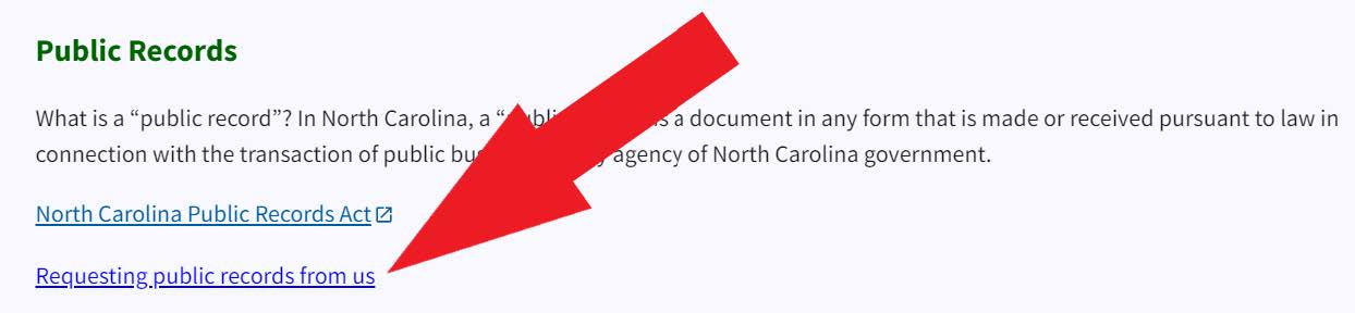 A screen shot of the north carolina website