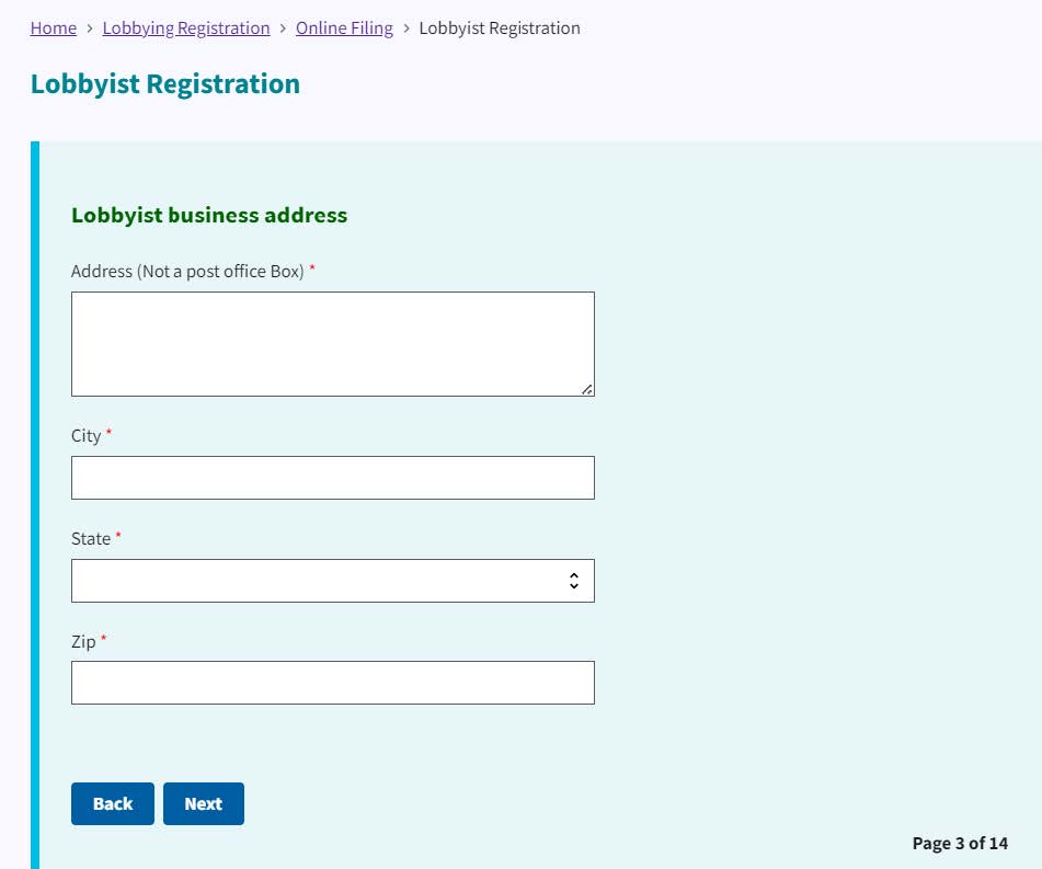 Figure 15. Lobbyist Business Address