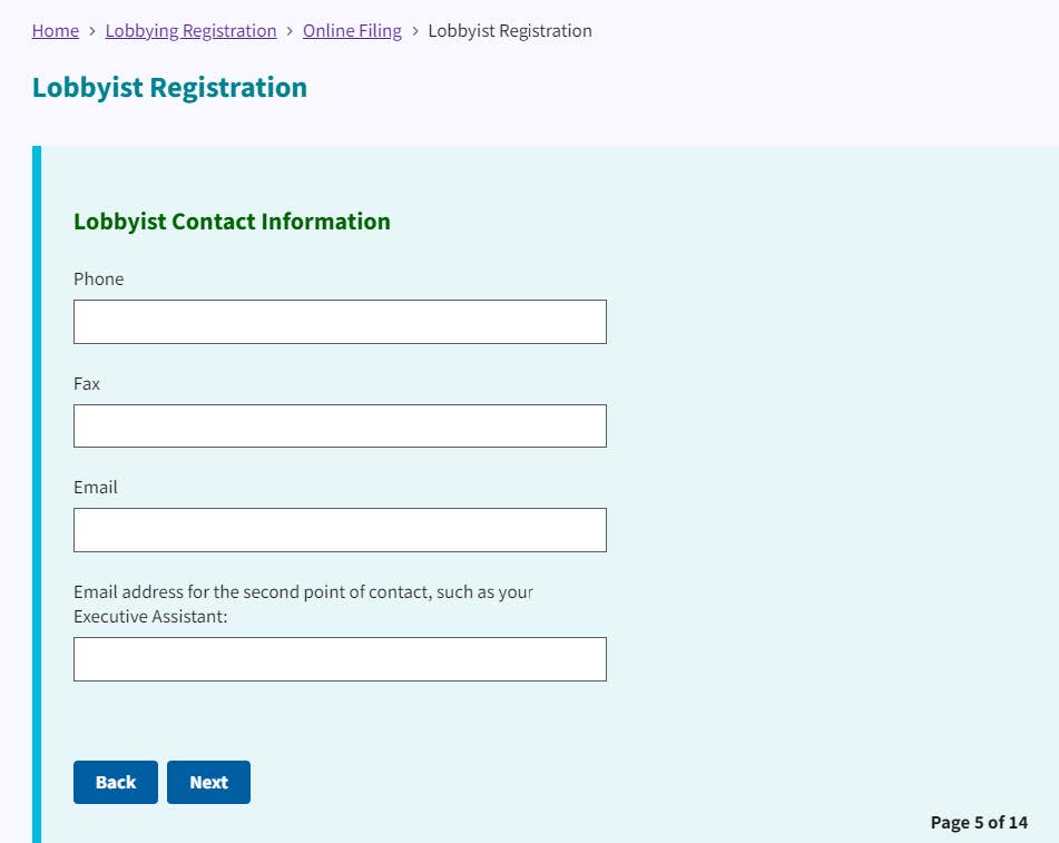 Figure 17. Lobbyist Contact Information