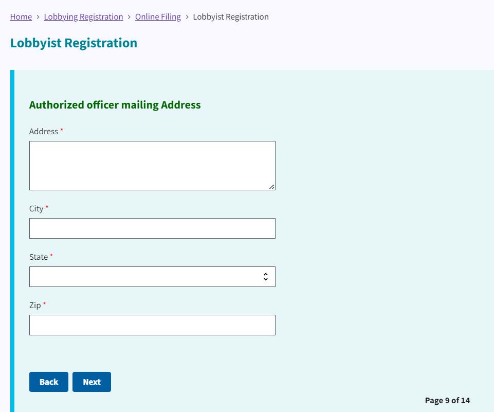 Figure 22. Authorized Officer Mailing Address