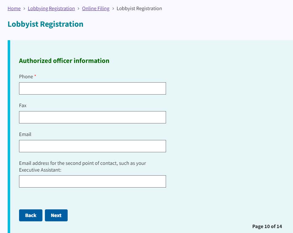 Figure 23. Authorized Officer's phone, fax, and email