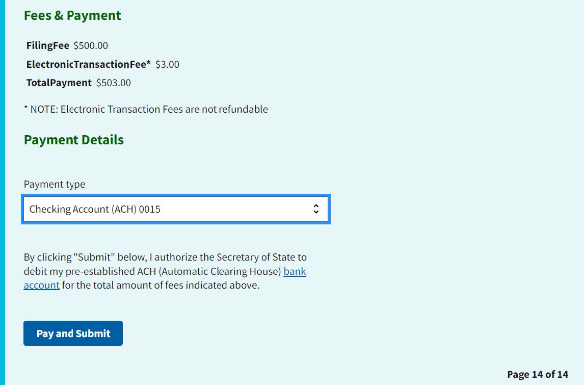 Figure 29. Example - Select Checking Account (ACH)