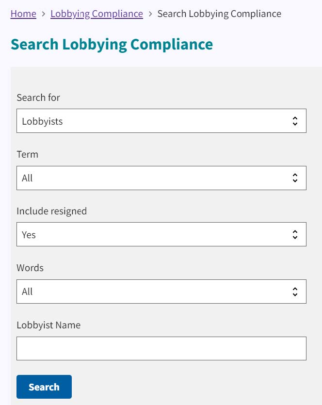 Figure 5. Search Lobbying Compliance