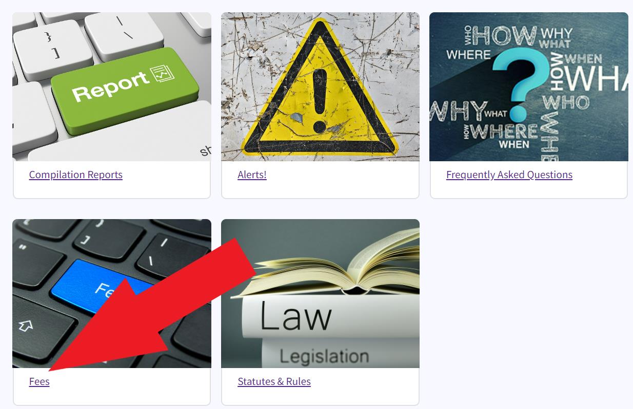 Figure 66. Red arrow pointing to the Fees link