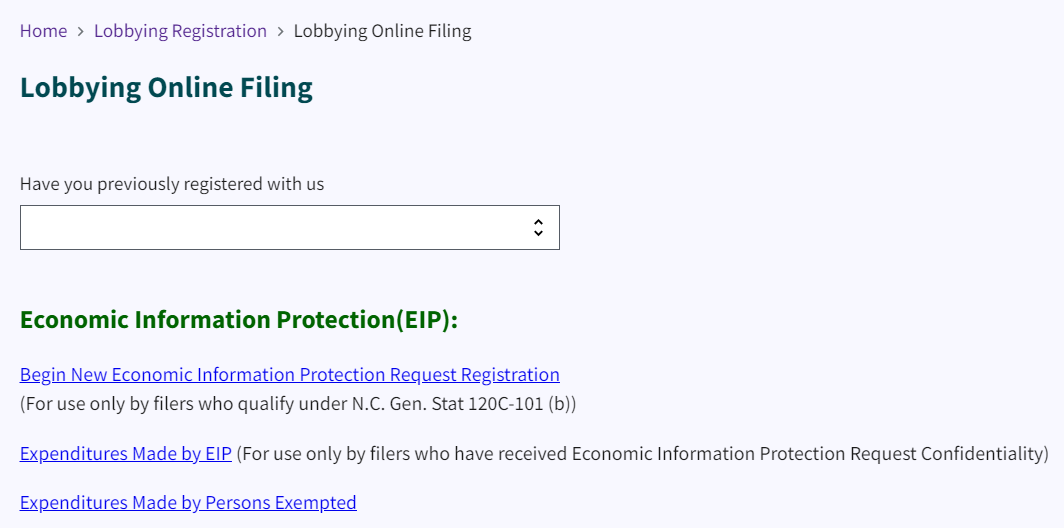 Figure 9. Lobbying Online Filing page