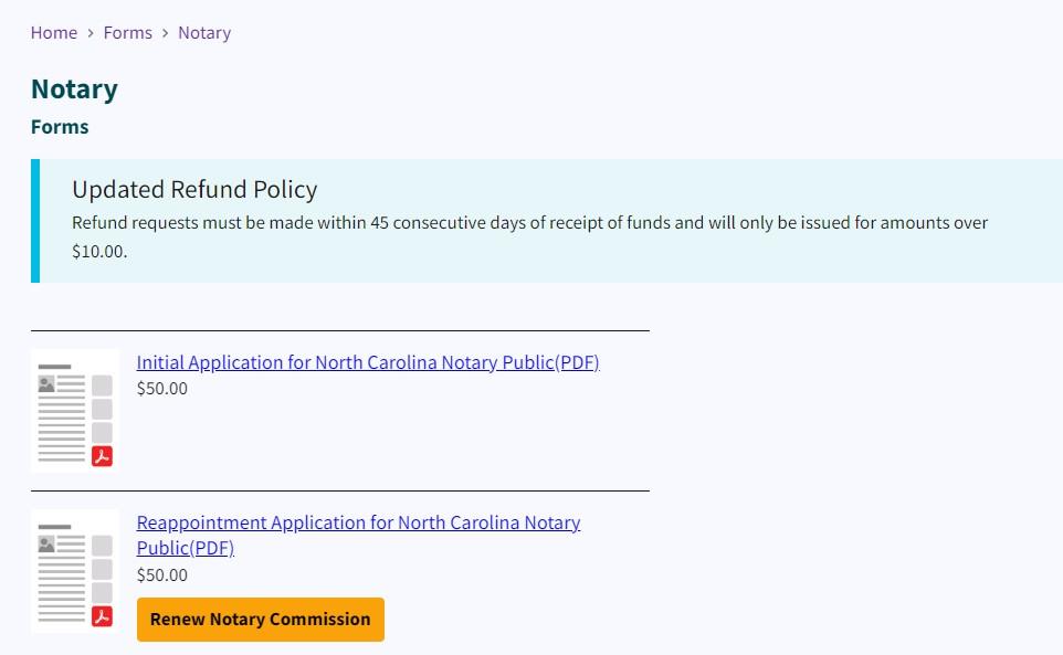 A screen shot of the north carolina website