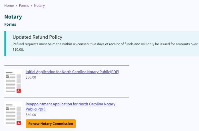 A screen shot of the north carolina website