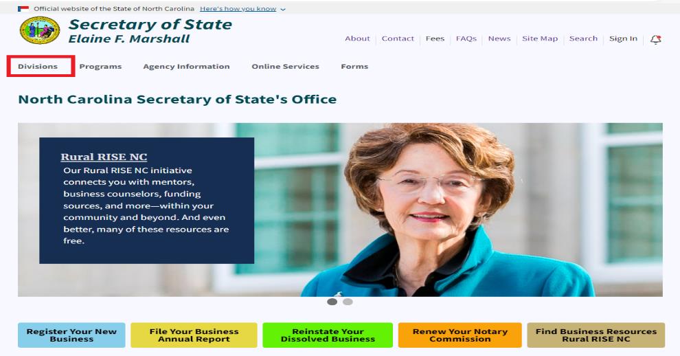 A screen shot of the north carolina website