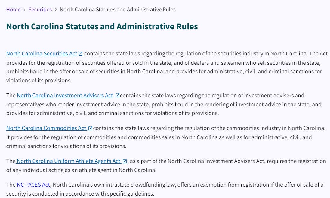 A screen shot of the north carolina website
