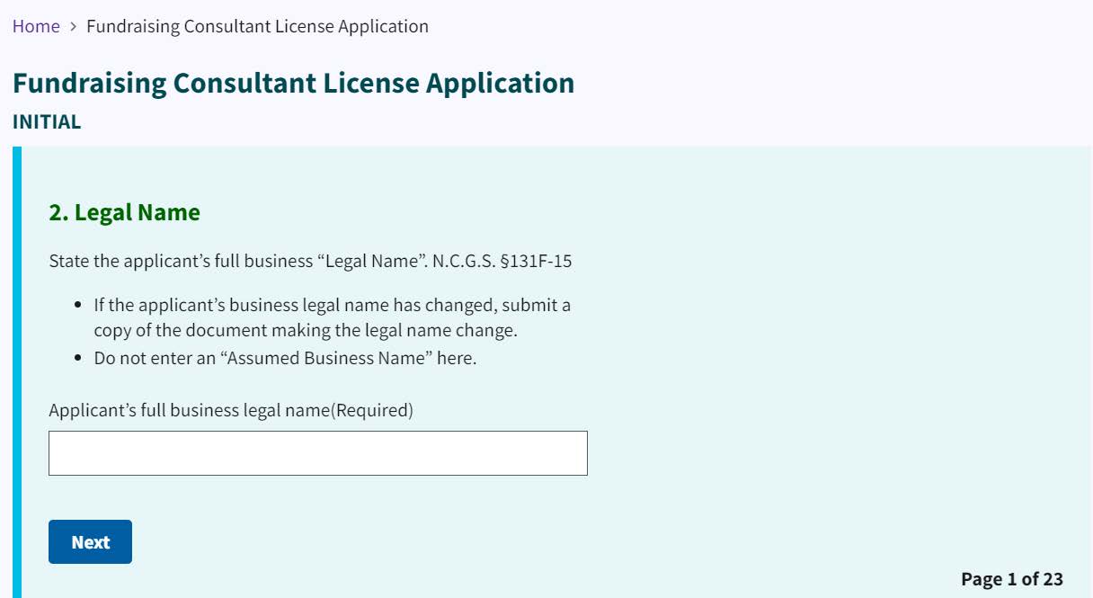 Figure 101. Legal name entry field