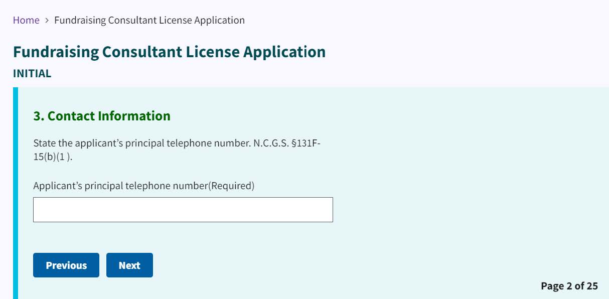 Figure 102. Applicant's principal phone number entry field