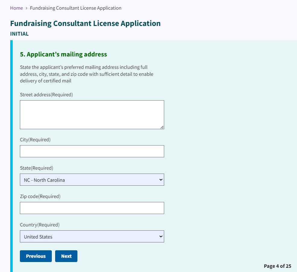 Figure 104. Applicant's mailing address