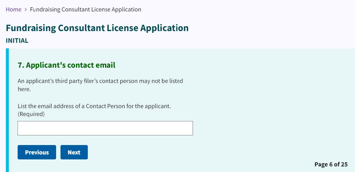 Figure 106. Applicant's contact email address