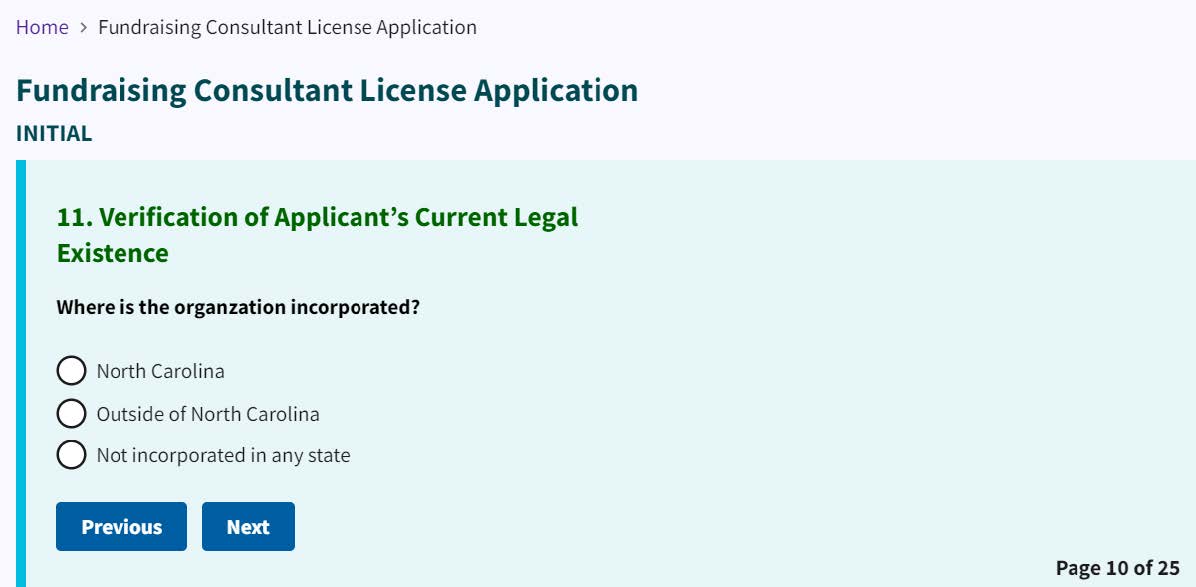 Figure 110. Radio buttons for location of incorporation