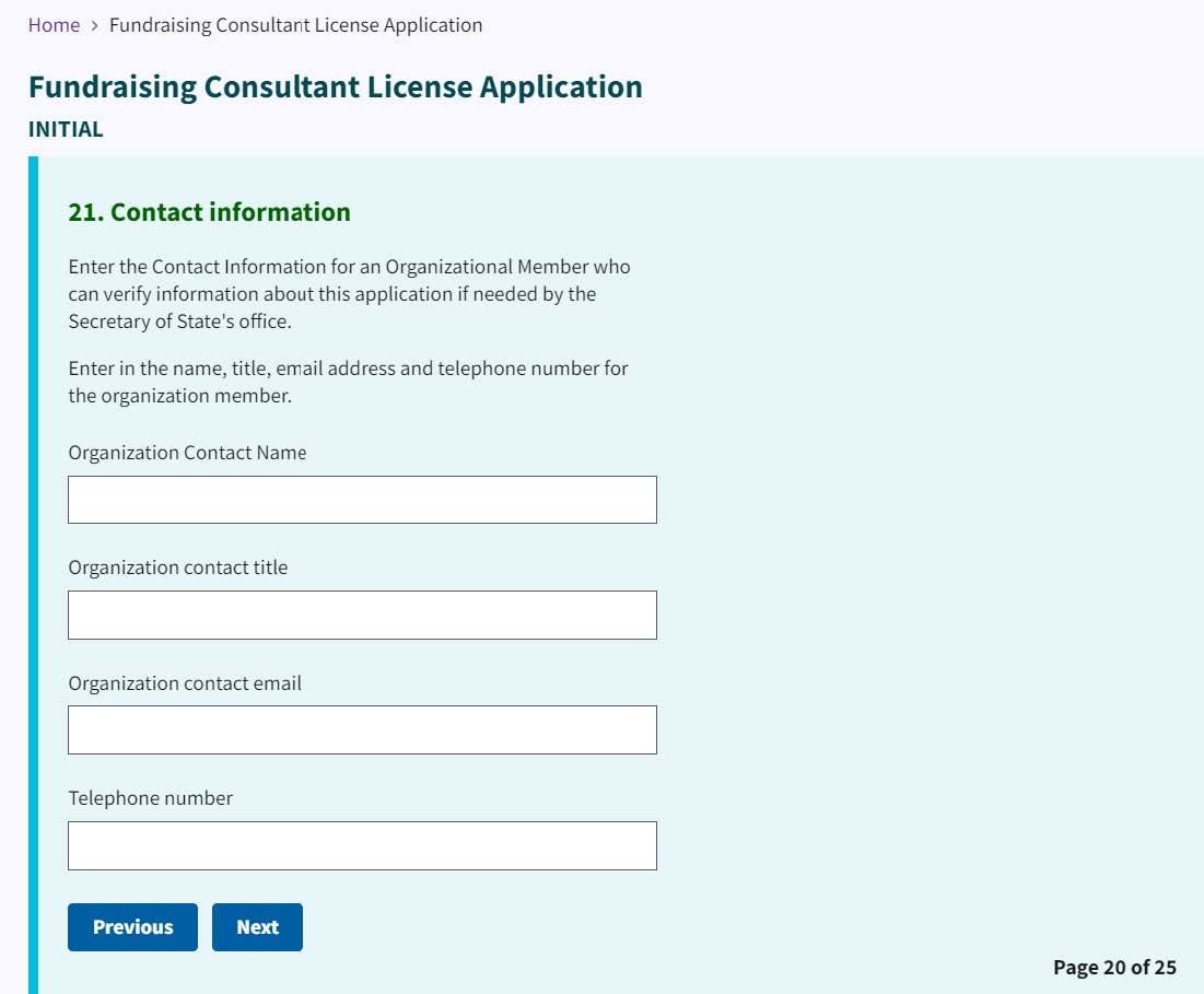 Figure 126. Organization contact information entry fields