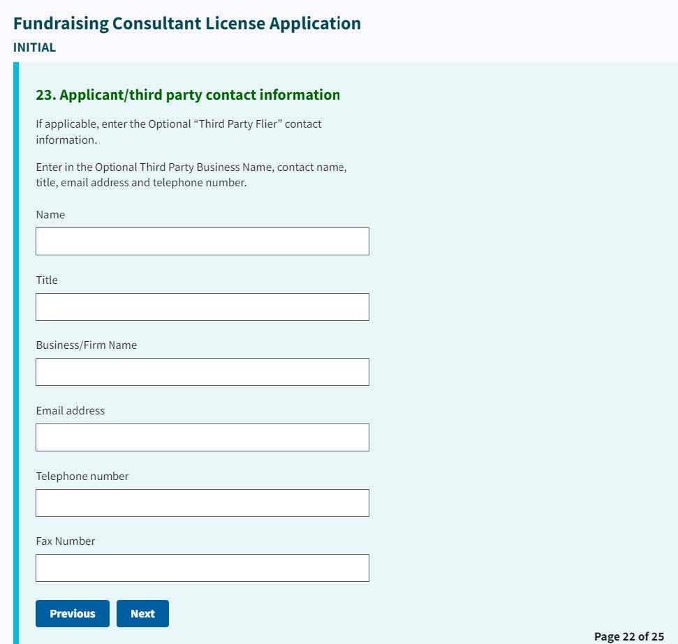 Figure 129. Third party filer contact information entry fields