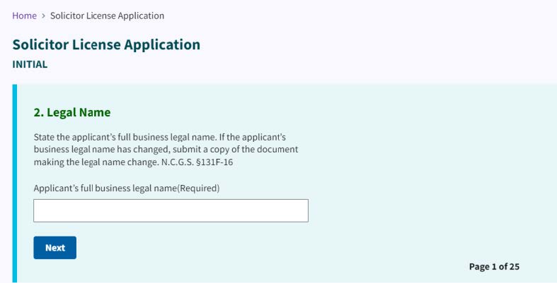 Figure 135. Legal Name entry field