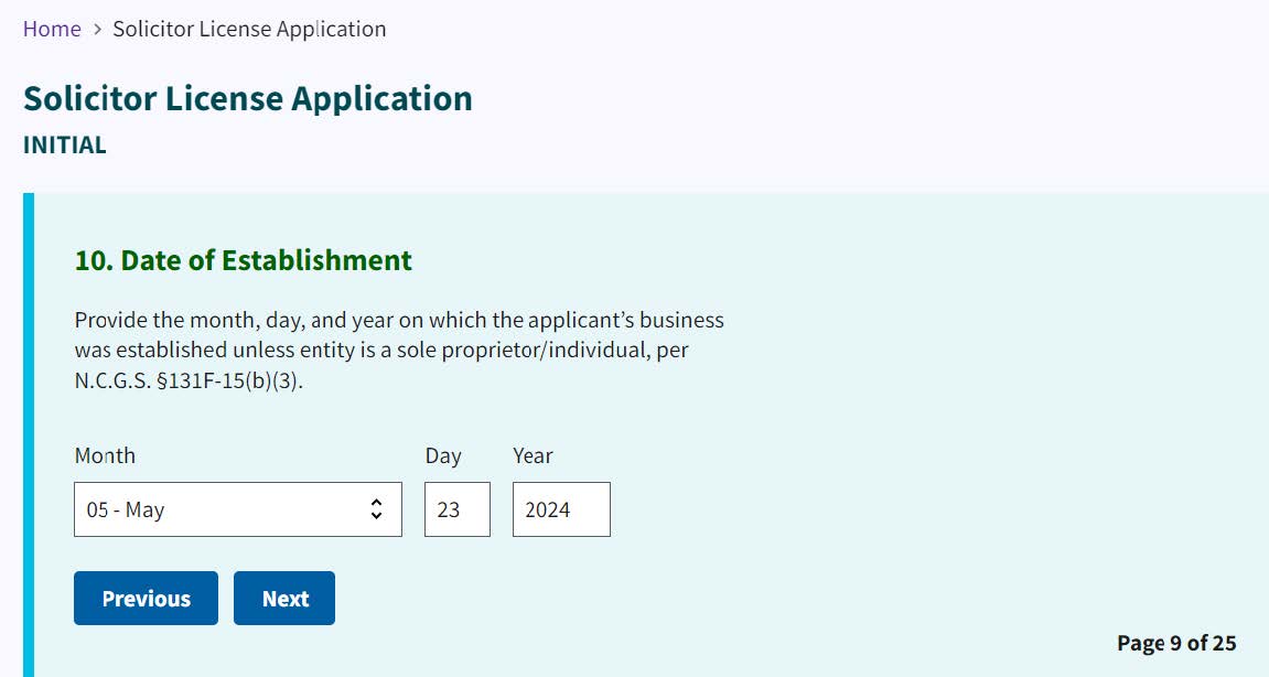 Figure 143. Date of Establishment entry fields