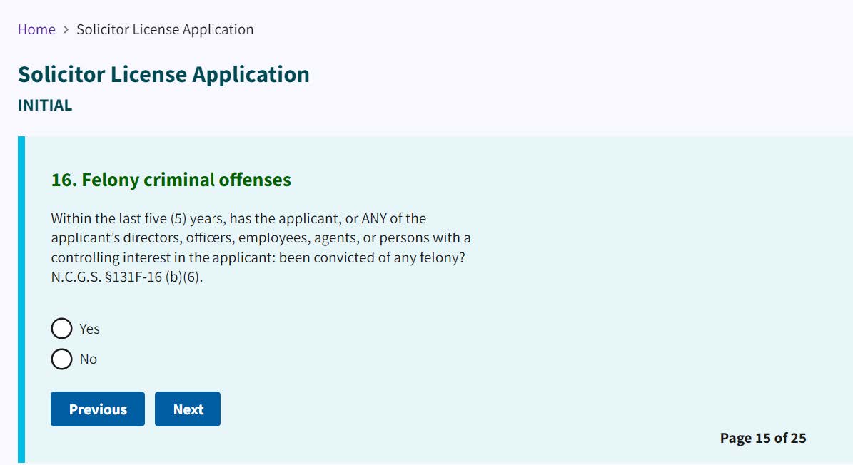 Figure 150. Felony criminal offenses question