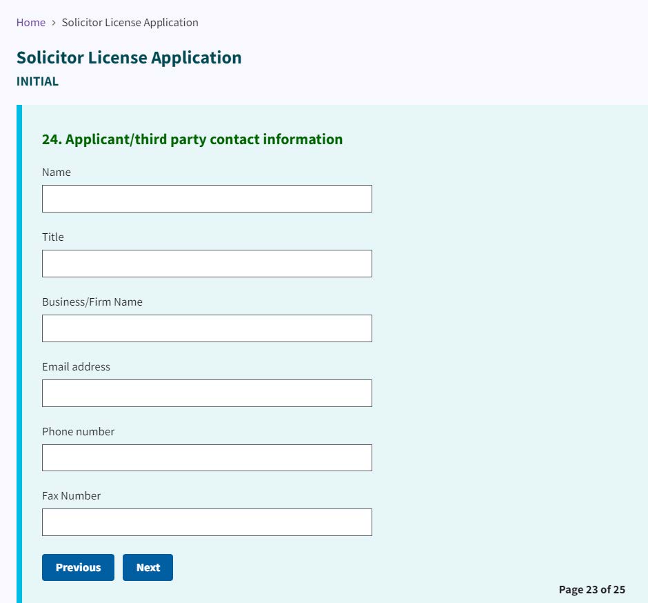 Figure 159. Applicant/third party contract information entry fields