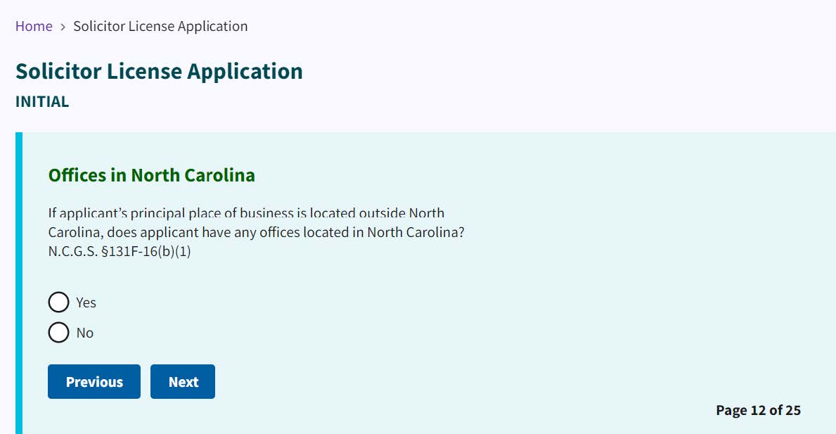 Figure 166. Offices in North Carolina radio buttons