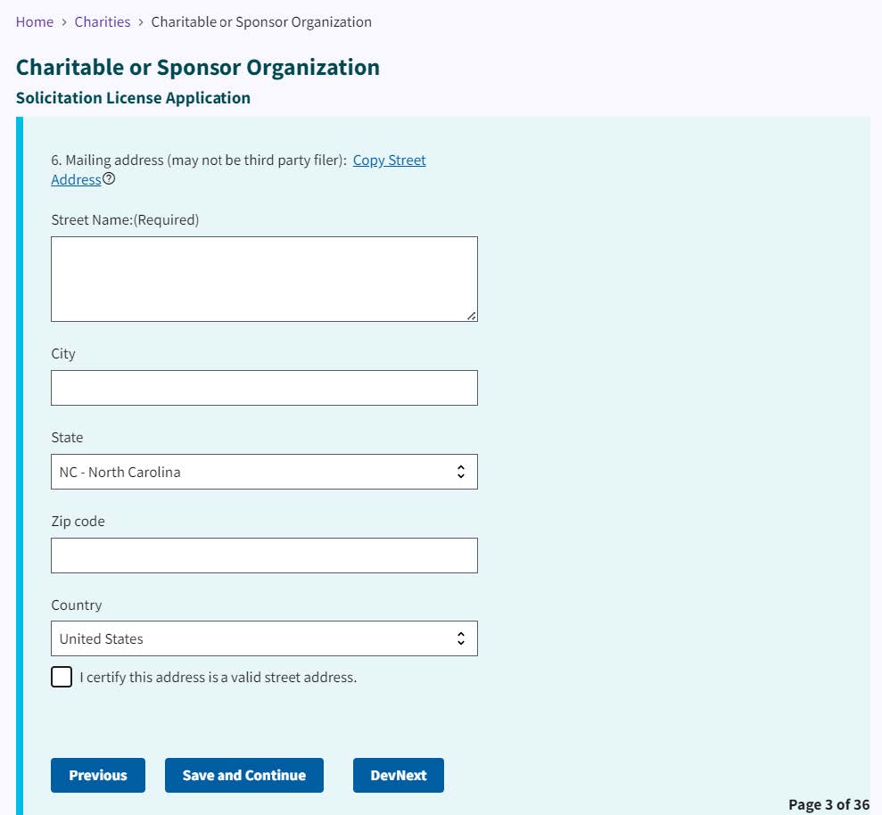 Figure 18. Mailing address entry fields