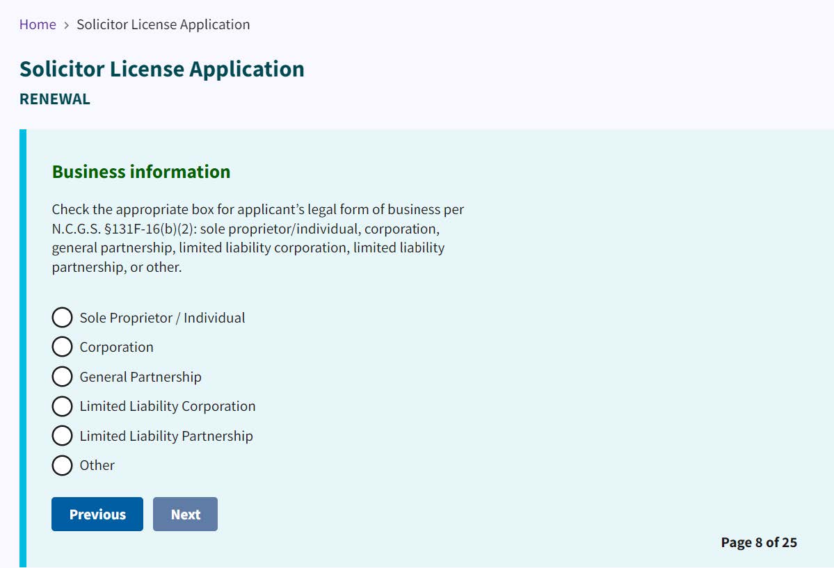 Figure 195. Business information radio buttons