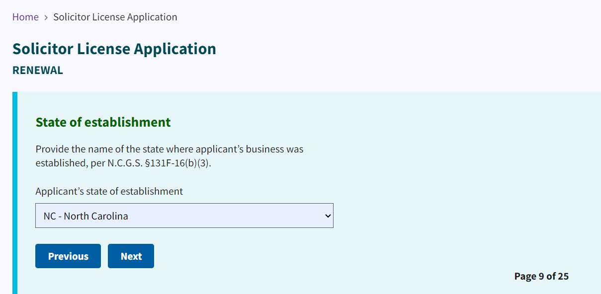 Figure 197. State of establishment dropdown