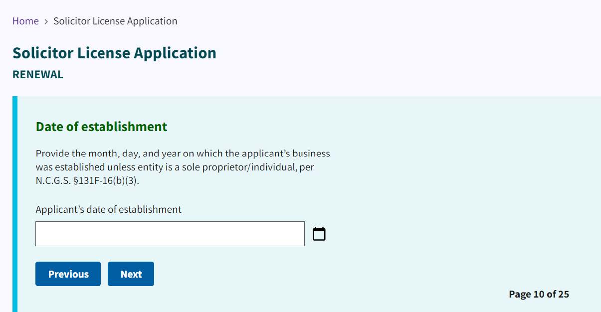 Figure 198. Date of establishment entry field