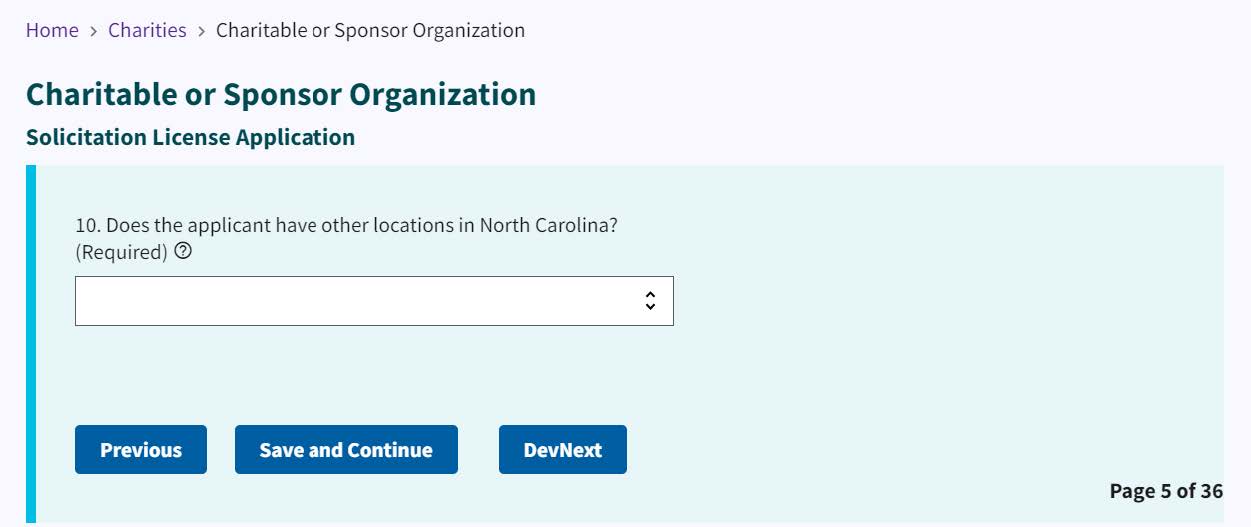 Figure 20. Other locations in NC question dropdown