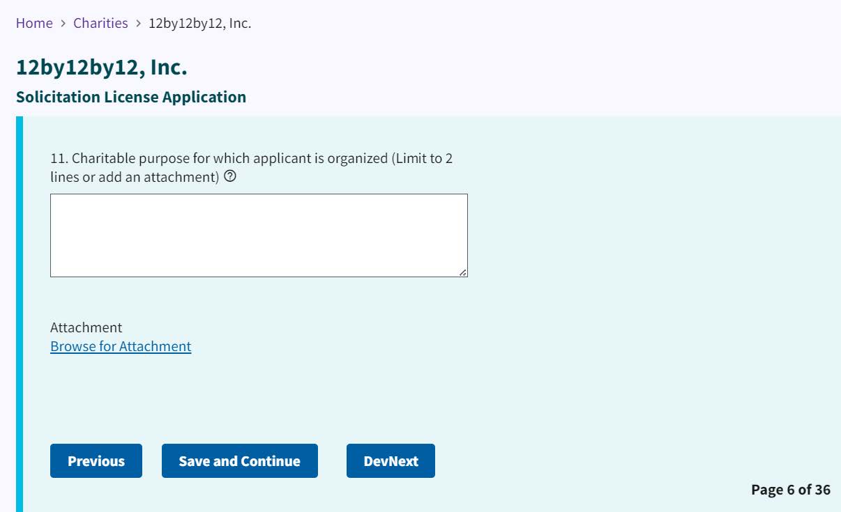 Figure 240. Charitable purpose entry field