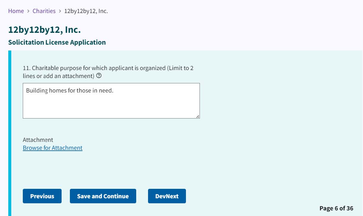 Figure 241. Charitable purpose entry field