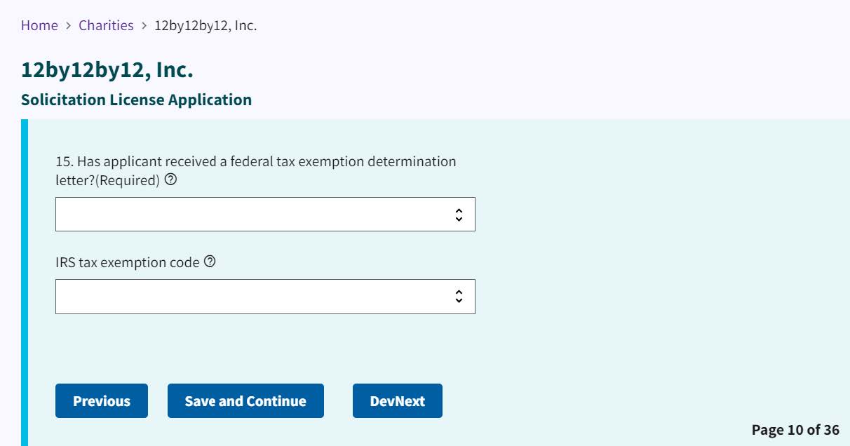 Figure 247. Federal tax exemption determination letter dropdowns