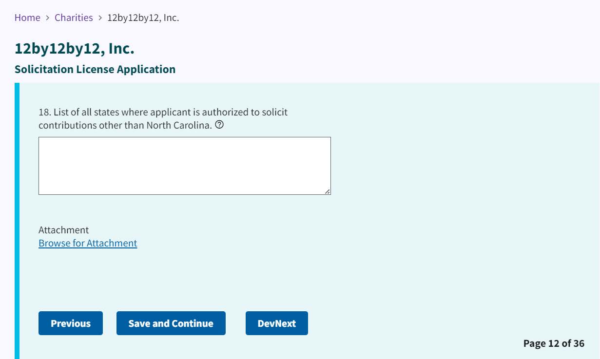 Figure 250. List of states the applicant is authorized to solicit in other than NC - entry field