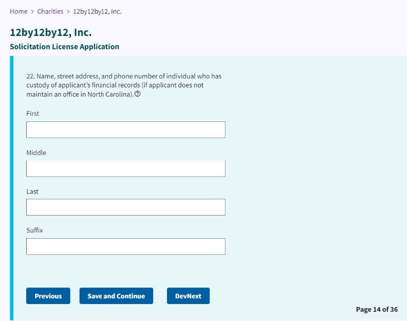 Figure 254. Entry fields for the name of individual with custody of the applicant's financial records