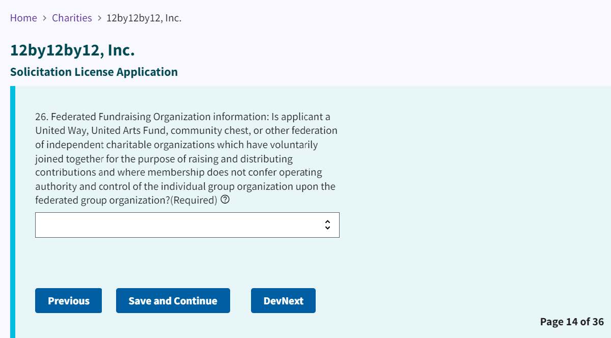 Figure 259. Dropdown for the federation of independent charitable organizations question