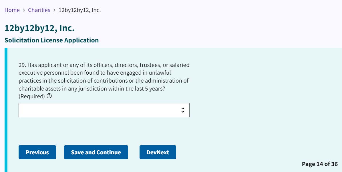 Figure 262. Dropdown for the unlawful practices question