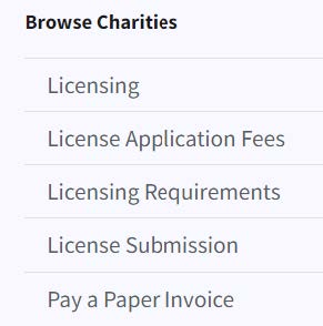 Figure 285. Browse Charities navigation menu