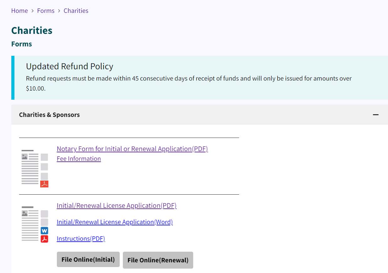 Figure 293. Charities Forms page