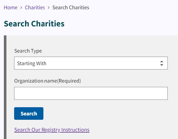 Figure 300. Search Charities tool