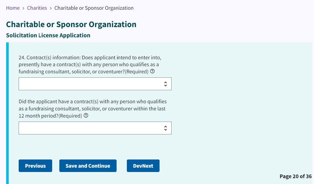 Figure 35. Contract information dropdowns