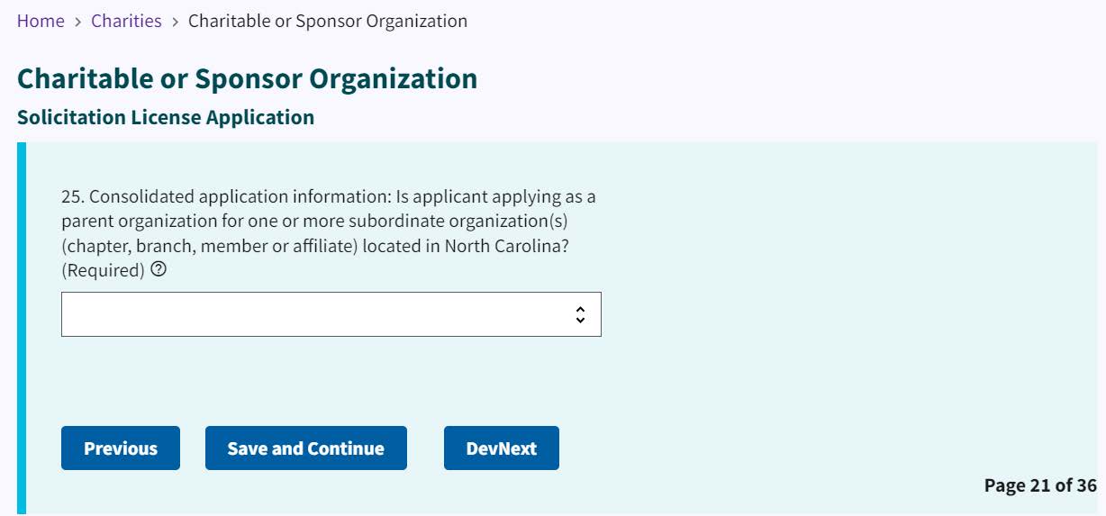 Figure 36. Consolidated application information dropdown