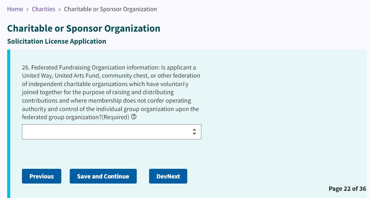 Figure 38. Federated Fundraising Organization dropdown